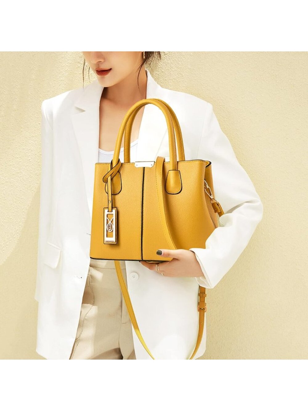 〽️Women's Yellow Top Handle Satchel Shoulder Strap Purses Fashion Travel Handbag - Picture 3 of 7